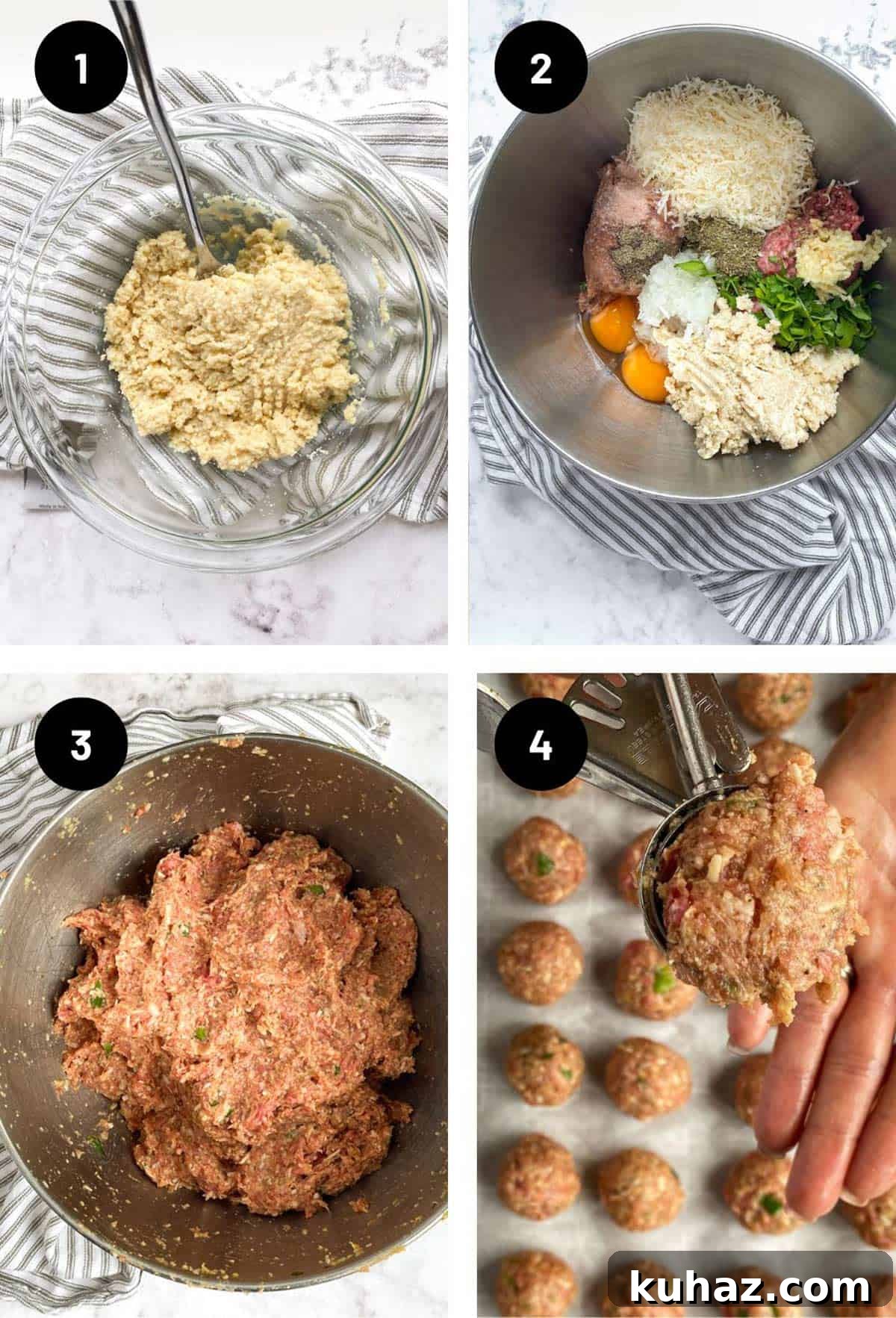 Baked Meatballs in Marinara with Melted Mozzarella 4 A bunch of ingredients to make meatballs.