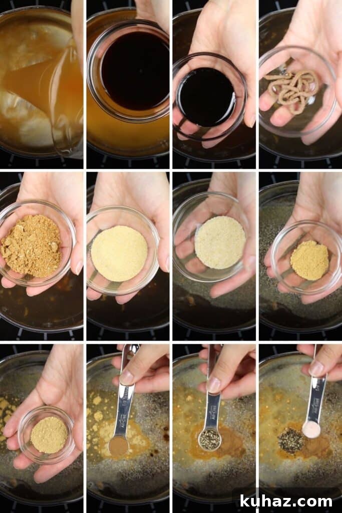 Homemade Worcestershire Sauce Recipe 4 ingredient collage for homemade Worcestershire sauce