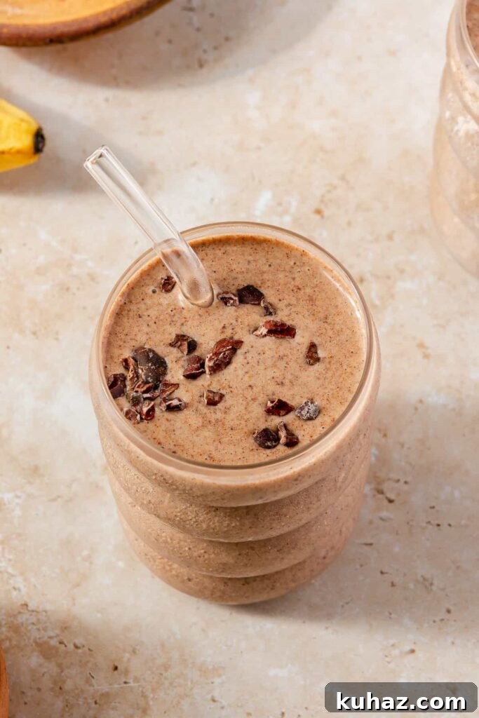 Snickerdoodle Cookie Smoothie Recipe 6 Close-up of smoothie with cacao nibs