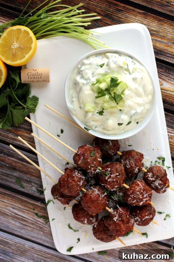 Moscato Glazed Meatball Skewers 3 Moscato meatballs on skewers