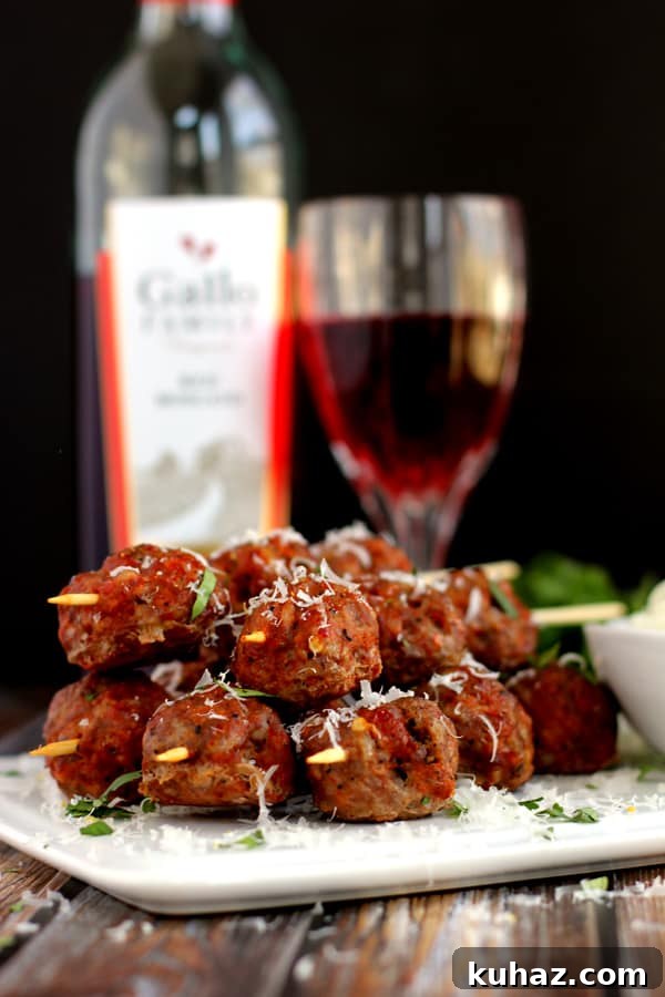 Moscato Glazed Meatball Skewers 7 Finished Moscato Meatball Skewers with cilantro and Parmesan