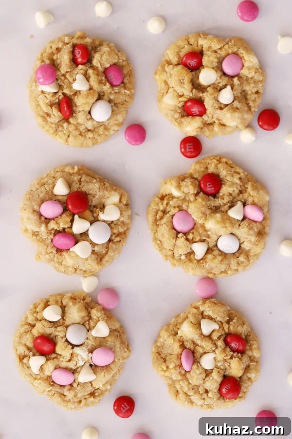 white chocolate coconut cookies, crispy coconut cookies with M&Ms.