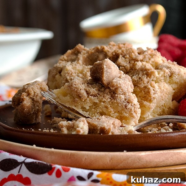 Buttery Brown Sugar Crumb Cake with Generous Crumb Topping 4 Taking a bite of New York Style Crumb Cake