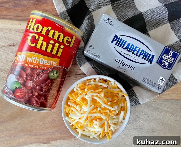 3-Ingredient Chili Cheese Dip Recipe 3 3 Ingredient Chili Cheese Dip Appetizer | A yummy and super easy party dip!