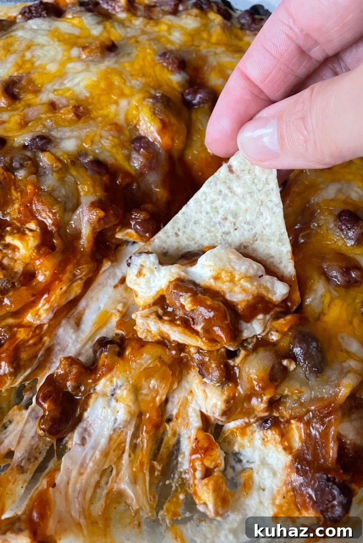 3-Ingredient Chili Cheese Dip Recipe 8 Chili Cheese Dip | A quick and easy crowd pleasing appetizer! Serve it warm with tortilla chips for the best party food you'll ever make.