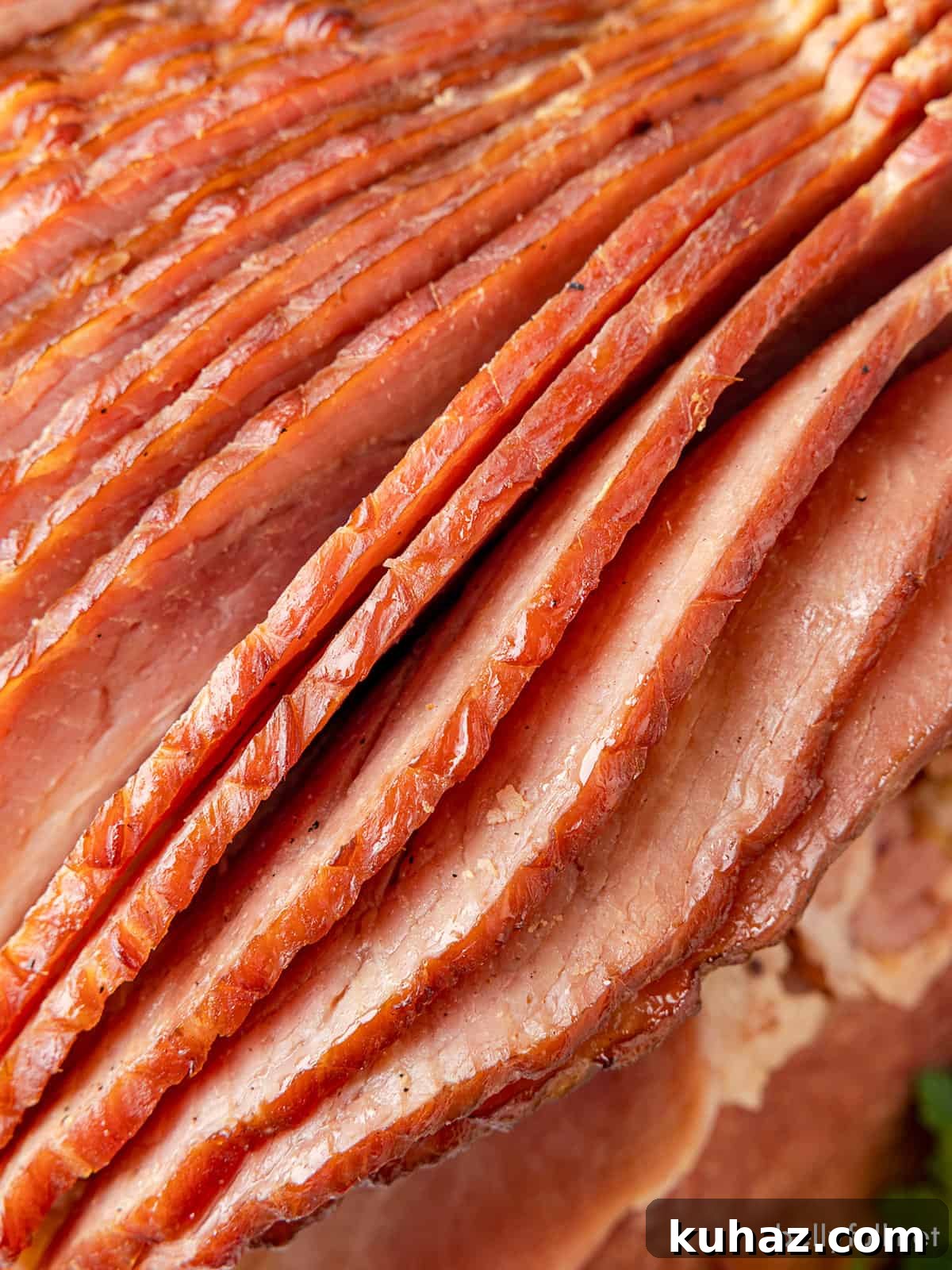 Close up of a crockpot spiral ham