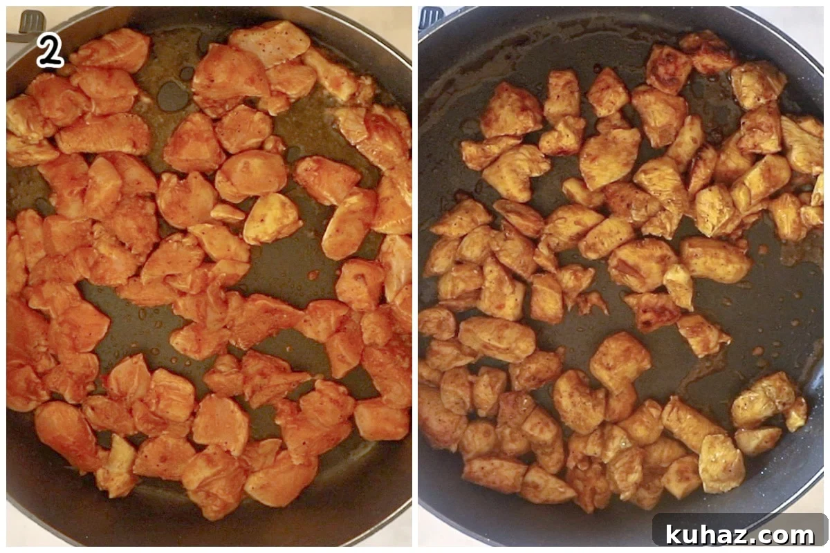 Moroccan Chicken with Saffron Rice 8 An image showing skillet with seared chicken.