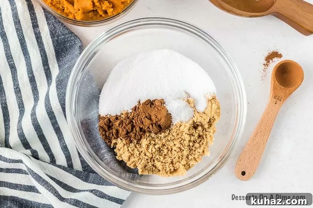 Classic Creamy Pumpkin Pie with Flaky Crust 4 Mixing seasoning in a bowl