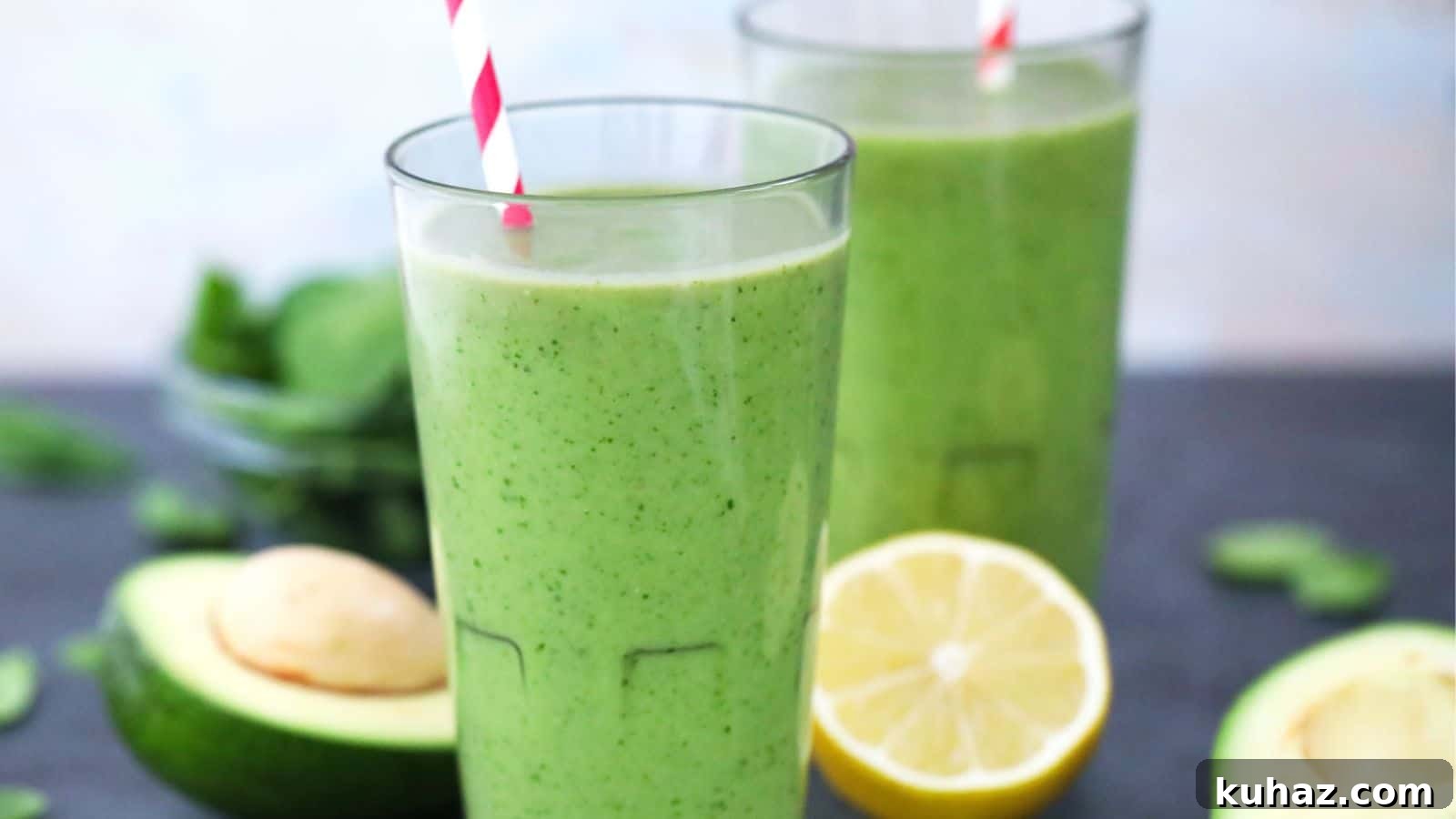 13 Gluten-Free Breakfast Recipes to Kickstart Your Morning 8 Two tall glasses of avocado spinach smoothie.