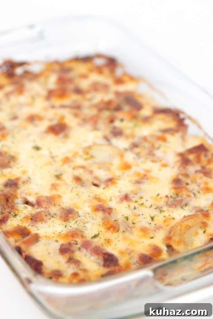 Oven Baked Creamy Scalloped Potatoes with Ham 7 baked scalloped potatoes in dish