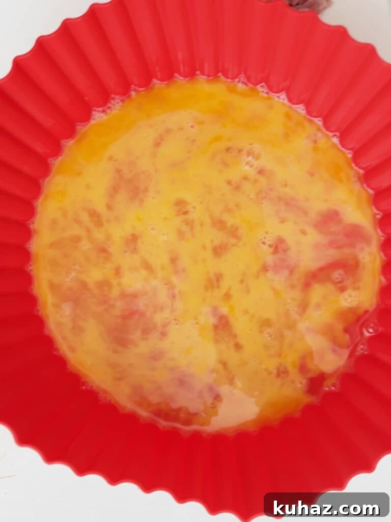 Air Fryer Ham and Cheese Omelet 4 scrambling eggs for air fryer omelet