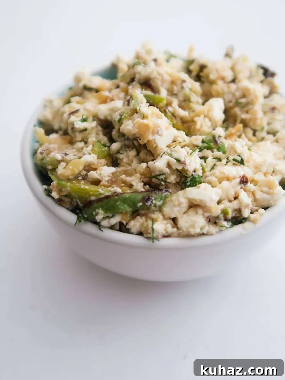 Creamy feta zucchini dip in a bowl