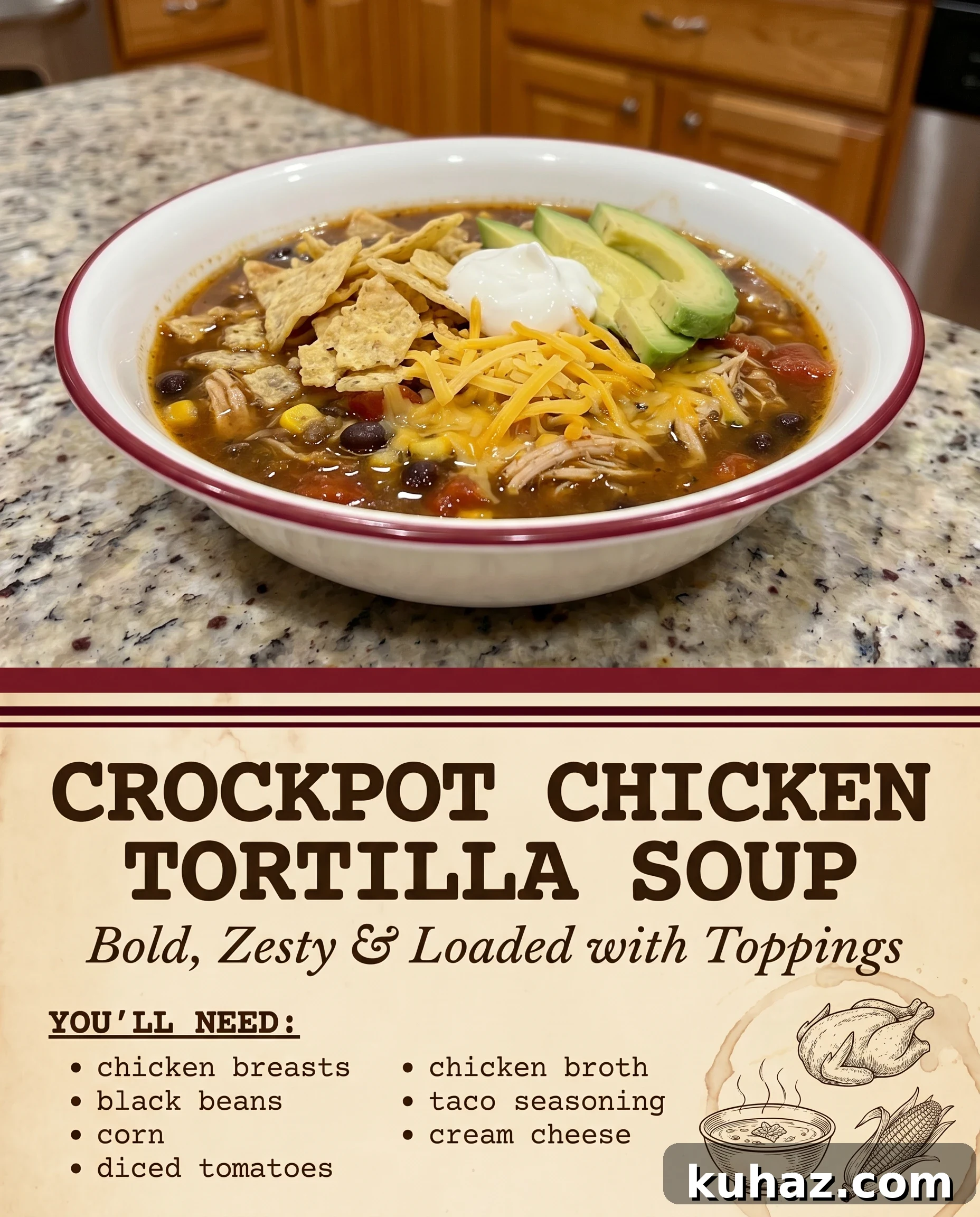 Crockpot Chicken Tortilla Soup recipe card
