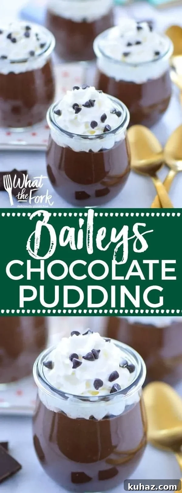 Collage of Baileys Chocolate Pudding steps and finished dessert