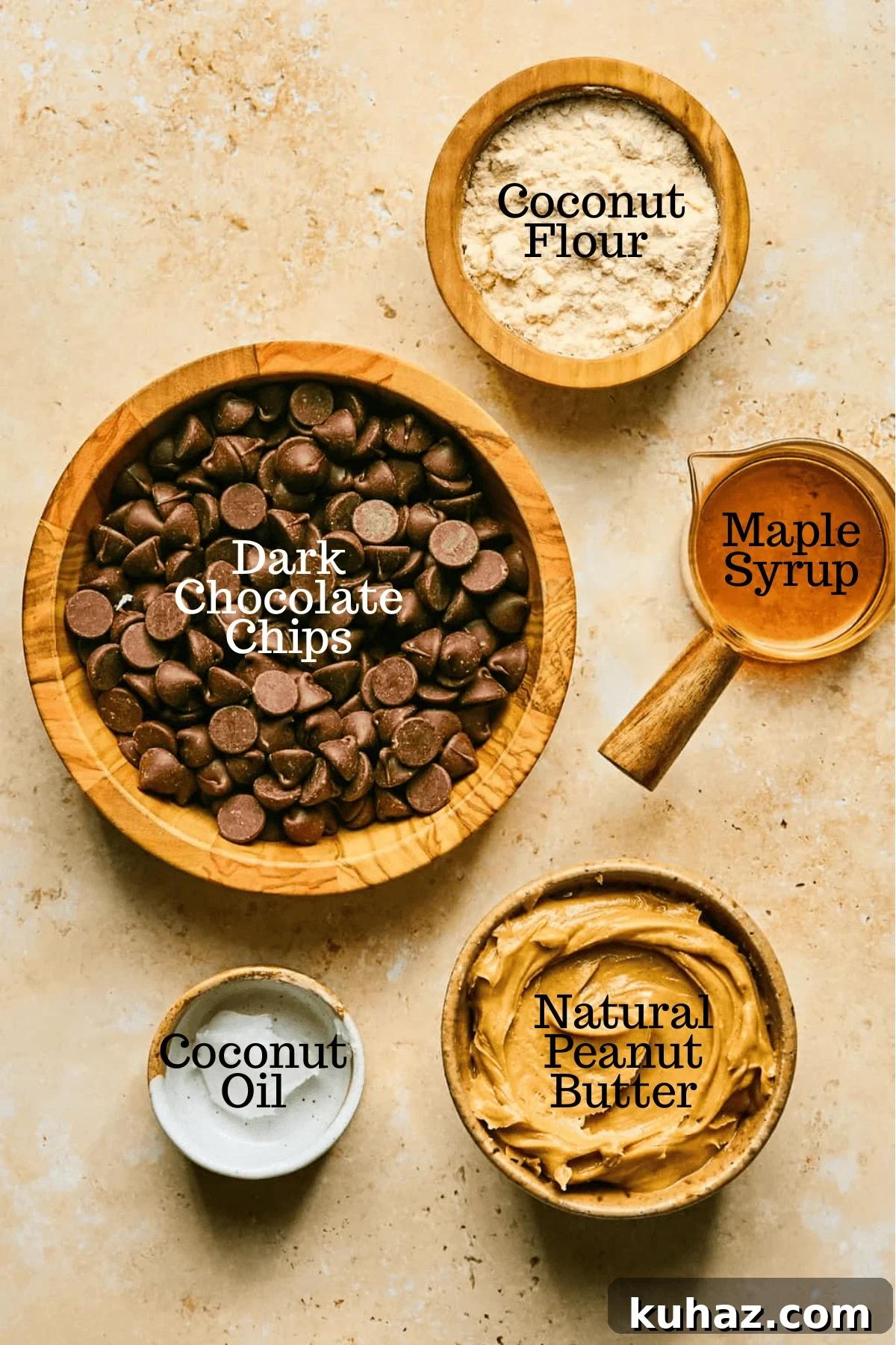 Photo of ingredients for Healthy Reese's Eggs with labels.