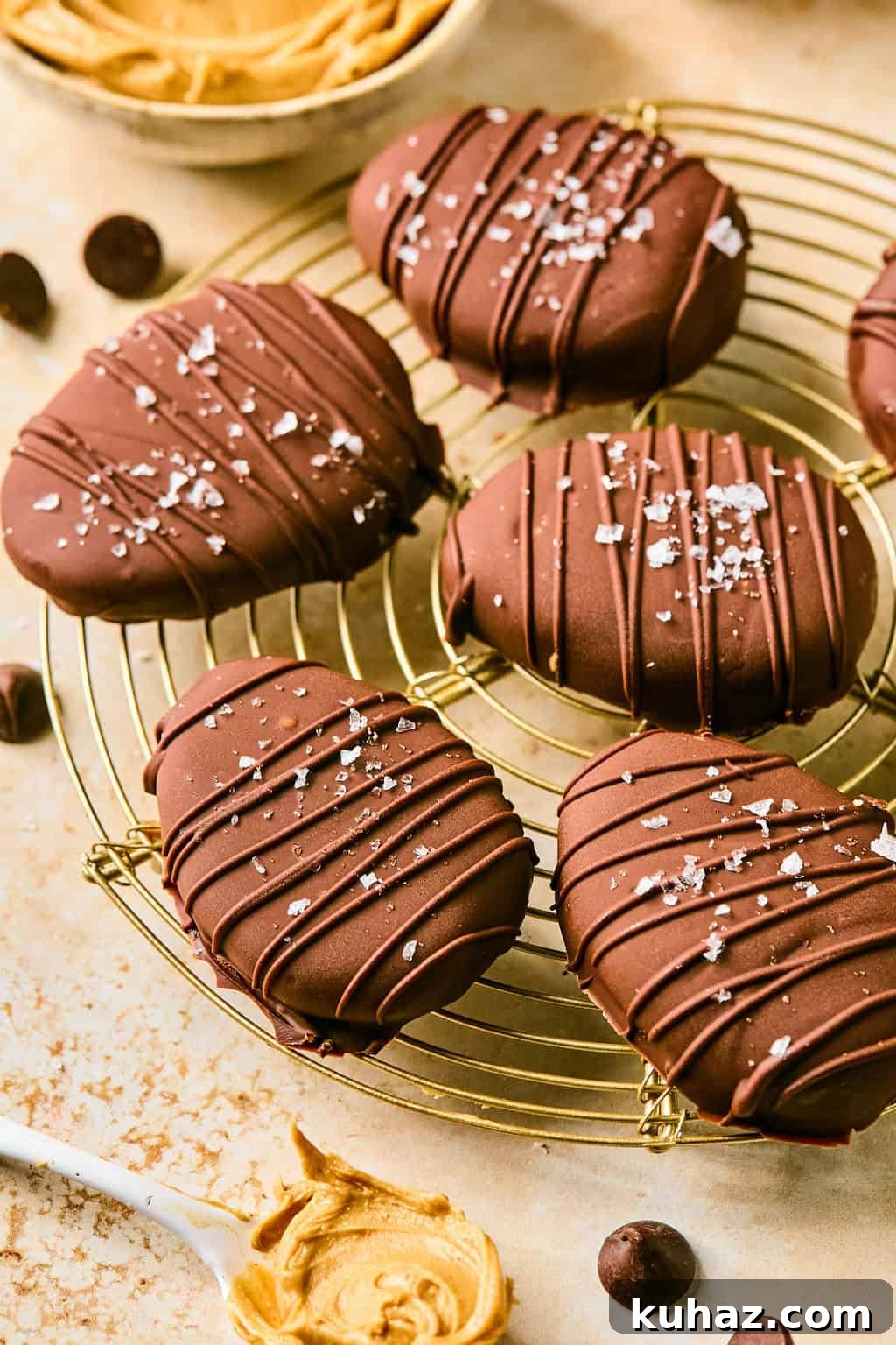 dipped homemade reese's eggs in chocolate.