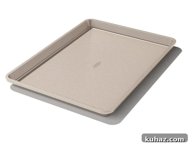 gold sheet pan on a white background.