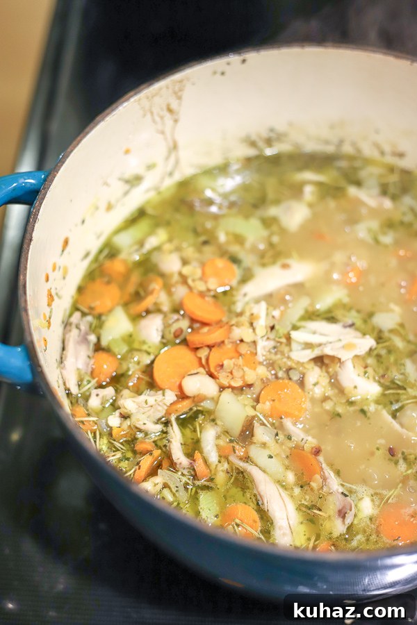 One Pot Chicken and Lentil Soup for Weeknights 4 Chicken Lentil Soup cooking on the stove