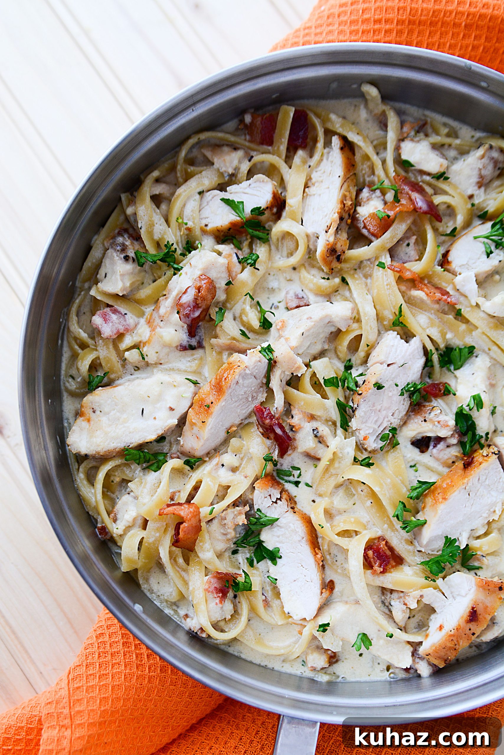 Creamy chicken and bacon pasta dinner