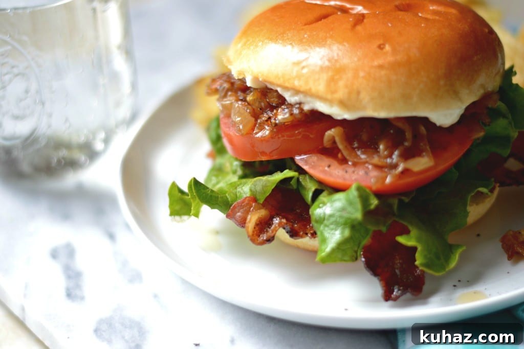Candied Bacon and Caramelized Onion BLT Recipe 3 Candied Bacon and Caramelized Onion BLT close-up