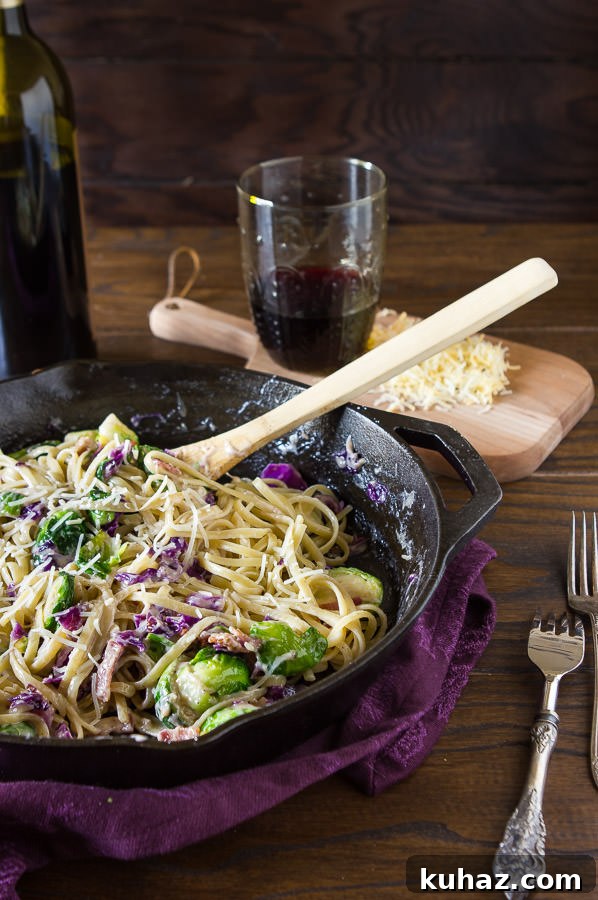 Cheesy brussels sprouts and cabbage pasta