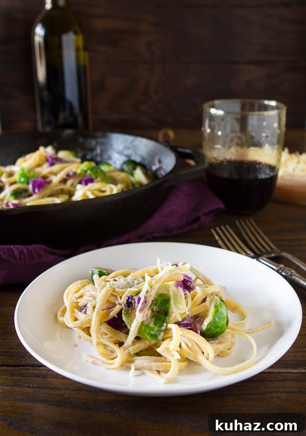 Cheesy brussels sprouts and cabbage pasta