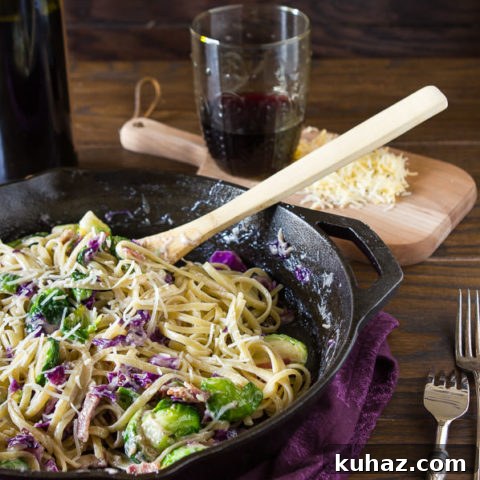 Cheesy brussels sprouts and cabbage pasta