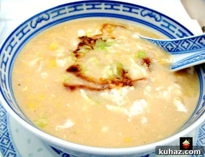Served Chinese Chicken and Sweetcorn Egg Drop Soup
