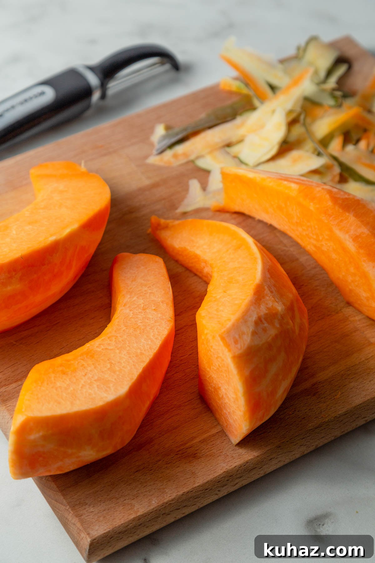 peeling the pumpkin.