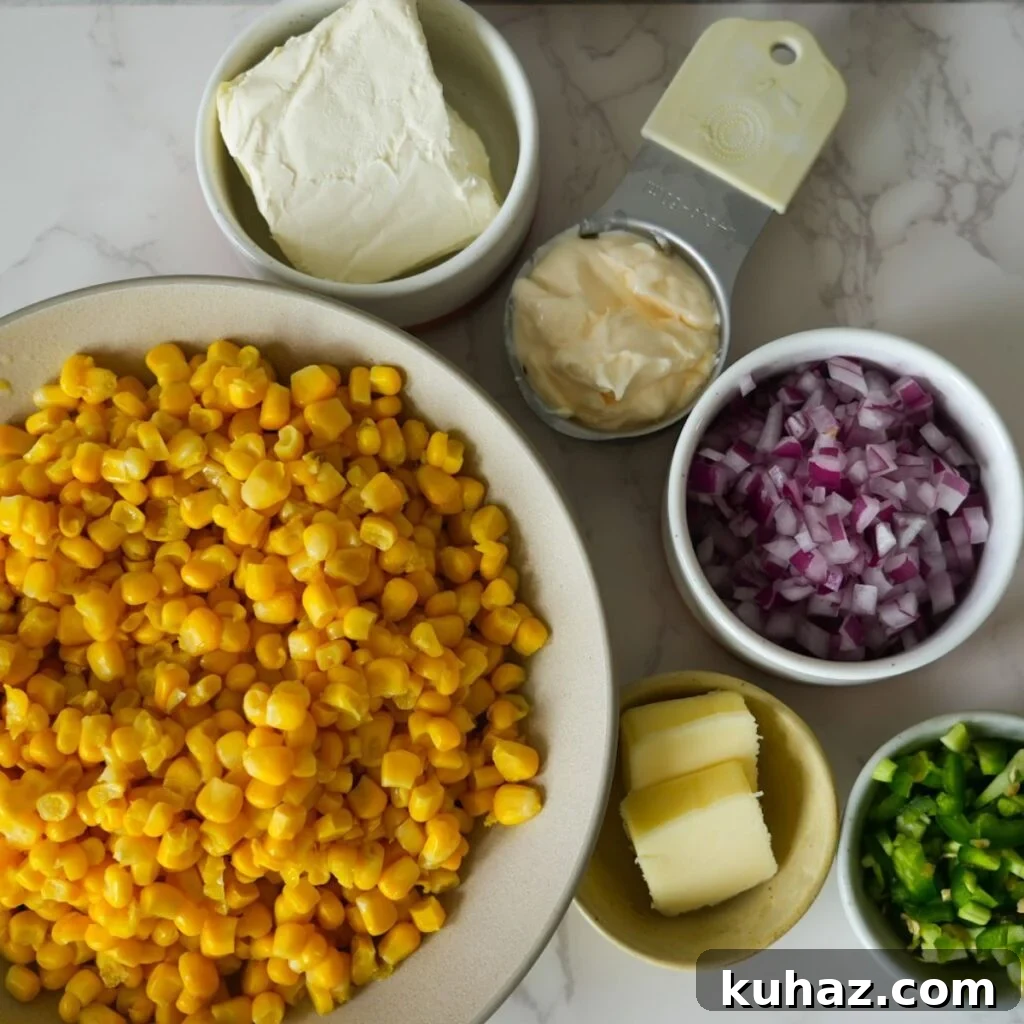 Ingredients for elote dip on a countertop.