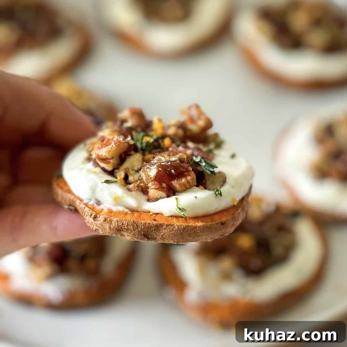 Sweet potato rounds with whipped ricotta and pecans