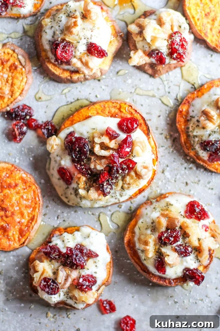 Sweet potato rounds with herbed ricotta and walnuts