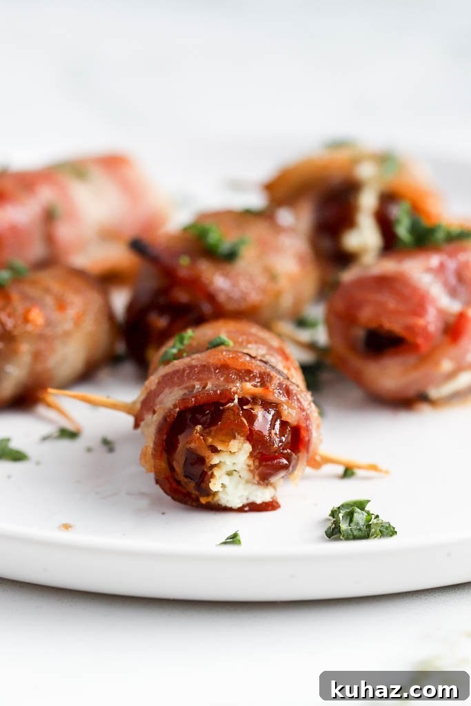 Goat cheese stuffed dates wrapped in bacon