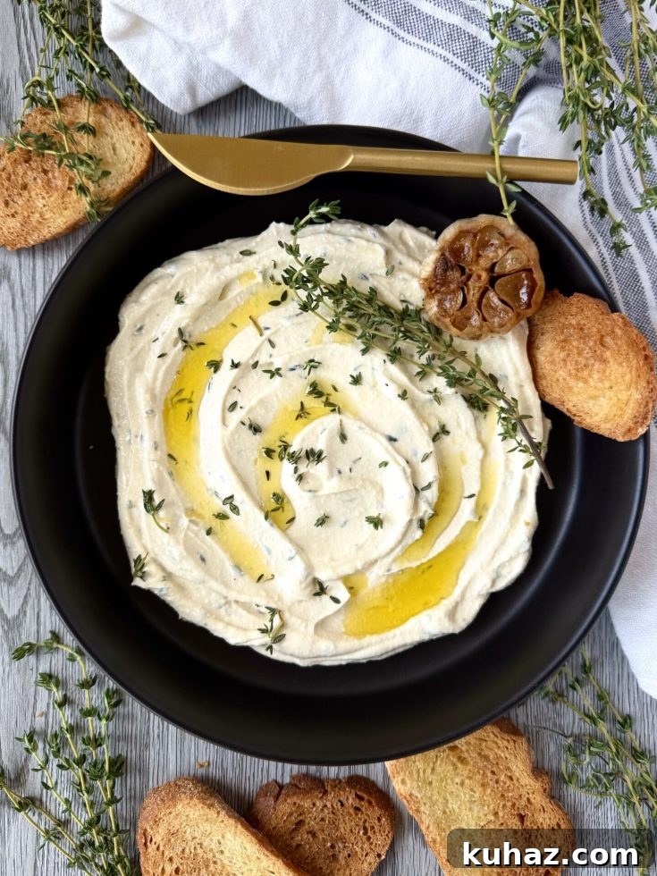 Whipped feta dip with roasted garlic and thyme