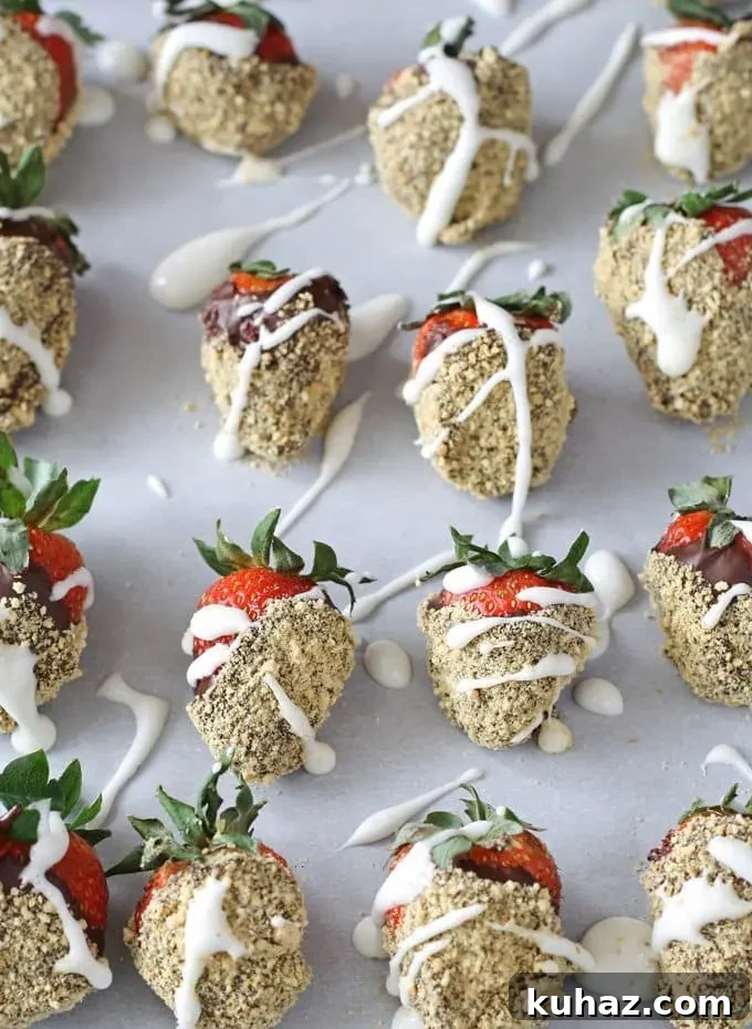 S'mores chocolate covered strawberries are the perfect dessert for Valentine's Day or treat for any day. Easy to make your own at home! | honeyandbirch.com