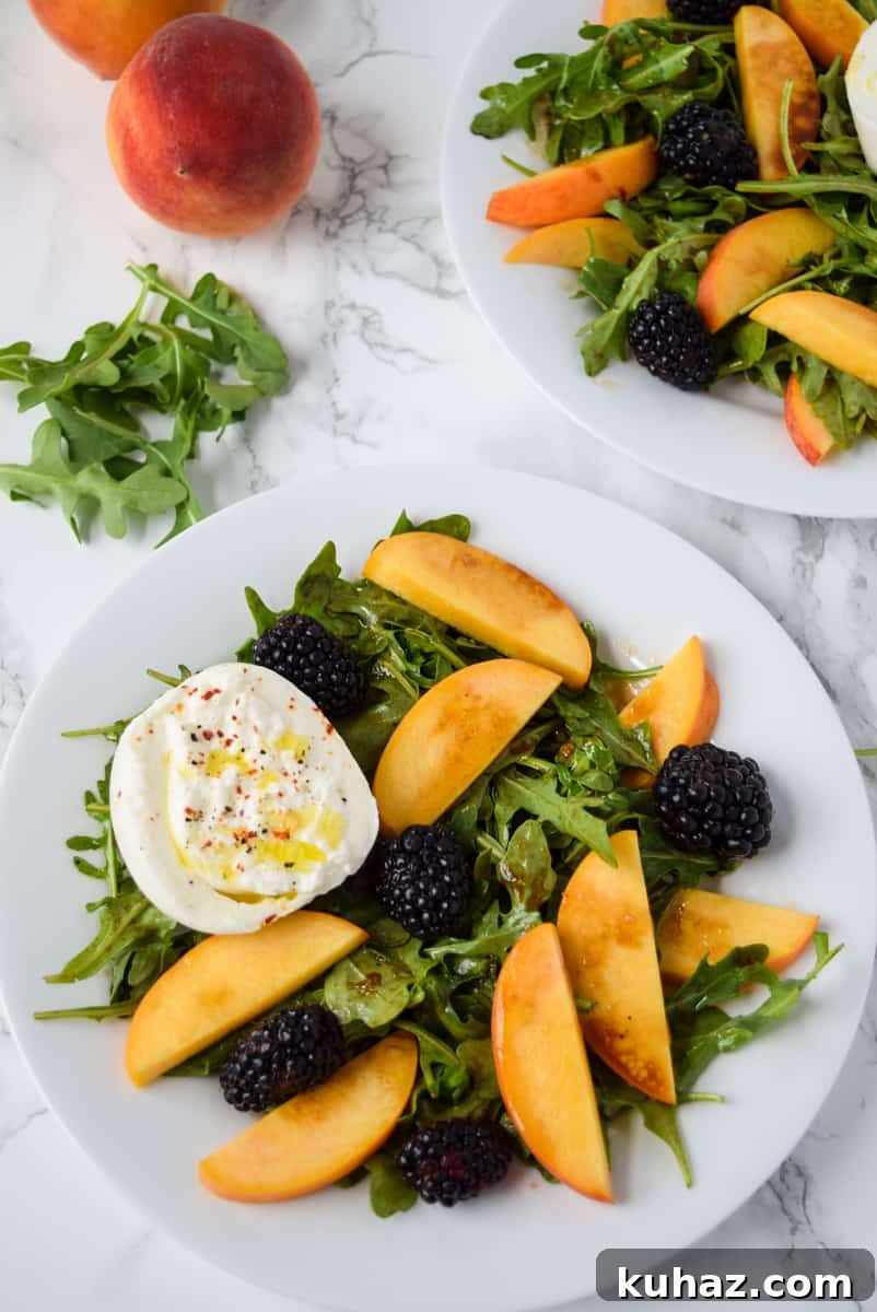 Summer Peach, Arugula and Burrata Salad with Blackberries 2 Peach Arugula Burrata Salad with Blackberries