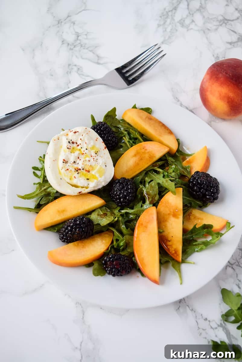 Summer Peach, Arugula and Burrata Salad with Blackberries 3 Peach Arugula Burrata Salad with Blackberries