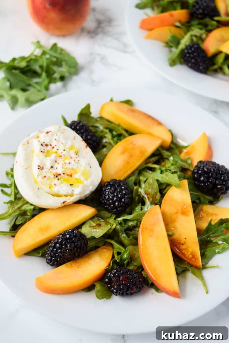 Summer Peach, Arugula and Burrata Salad with Blackberries 4 Peach Arugula Burrata Salad with Blackberries