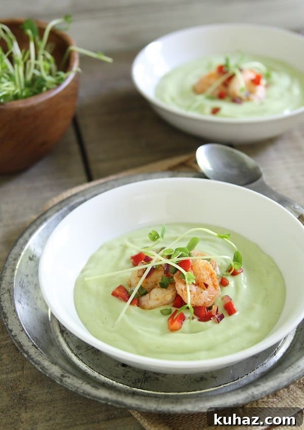 Chilled Avocado and Sweet Corn Soup with Lime Shrimp Salsa 2 Chilled avocado sweet corn soup with lime shrimp salsa