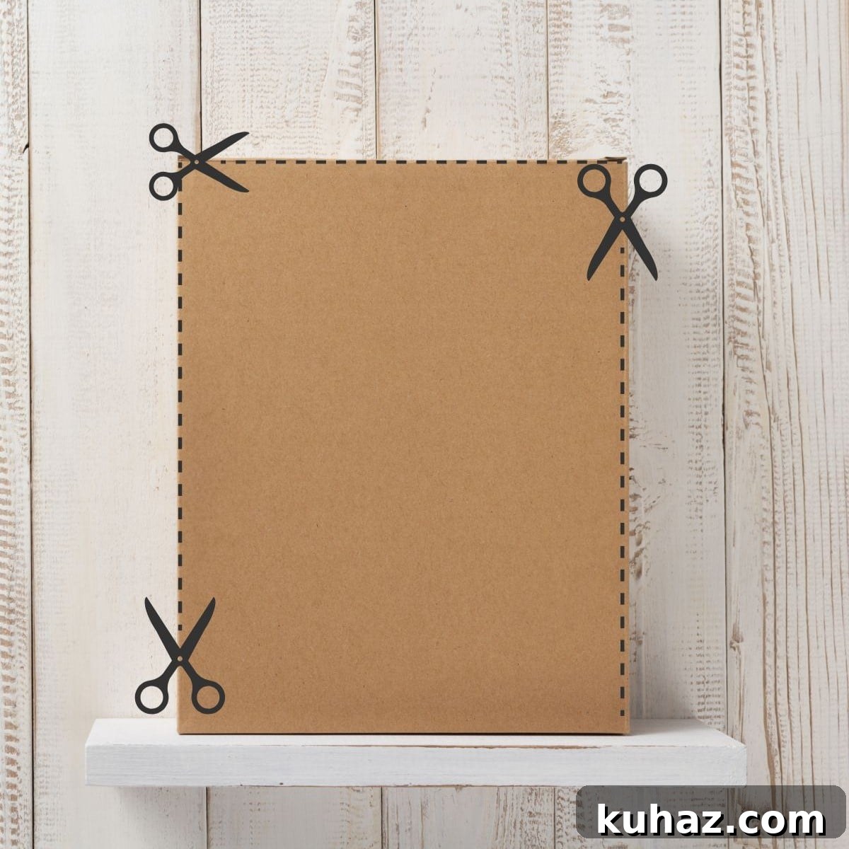 How to Transport a Wedding Cake Without Damage 7 Tips 5 A tall cardboard box with scissors lines showing to cut along the front sides to create a door to place a tiered wedding cake and easily transport it.