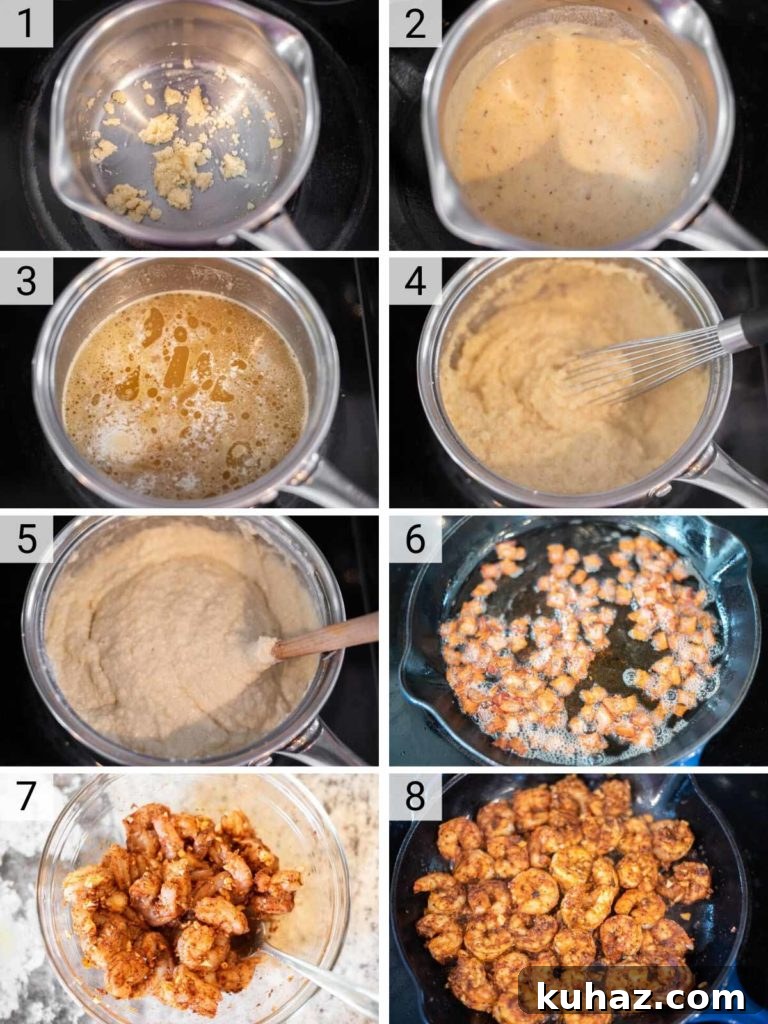 Spicy Cajun Shrimp with Creamy Grits 4 process shots of how to make shrimp and grits
