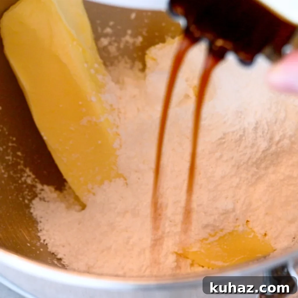 Buttery Classic Shortbread Cookies Recipe 8 adding powdered sugar and vanilla to butter