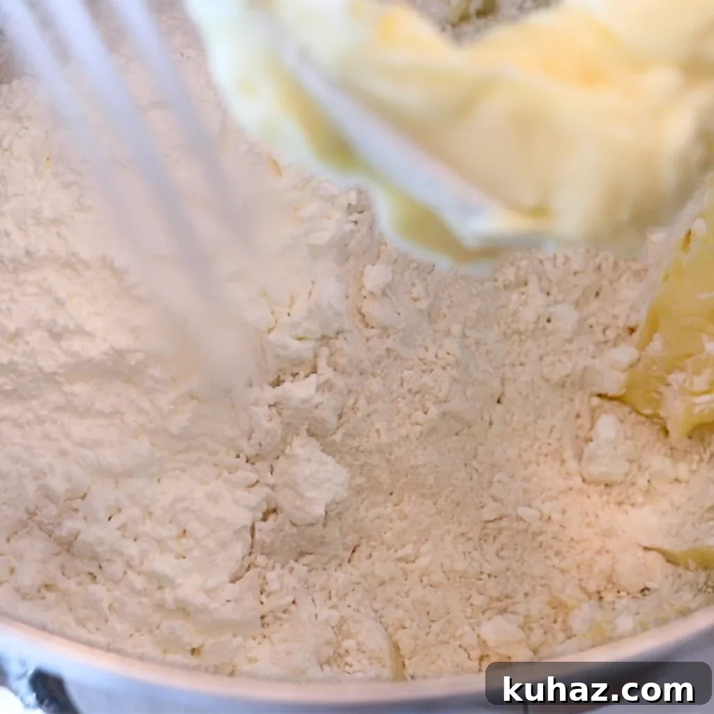 Buttery Classic Shortbread Cookies Recipe 10 adding dried ingredients to the bowl to make shortbread cookies