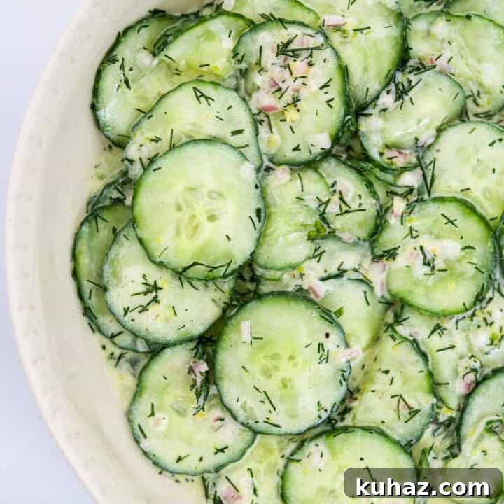 Close up of lemon cucumber salad.