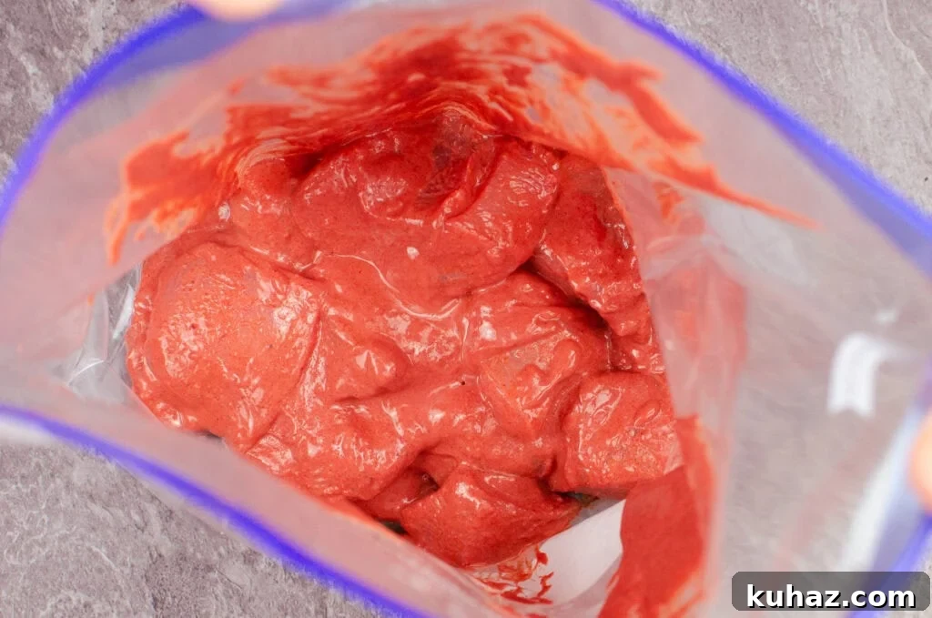 How to Make Authentic Tandoori Chicken Tikka Kebabs 7 Marinaded tandoori chicken cubes in a zip lock bag