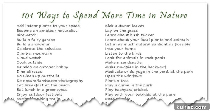 101 Ways to Spend More Time Outdoors and Enjoy Nature 9 image of printable list of ways to spend more time in nature