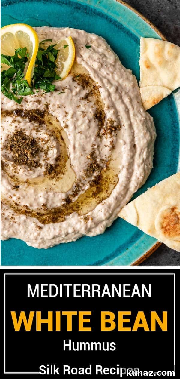 Creamy Mediterranean White Bean Hummus with Lemon and Garlic 8 titled image (and shown): mediterranean white bean hummus