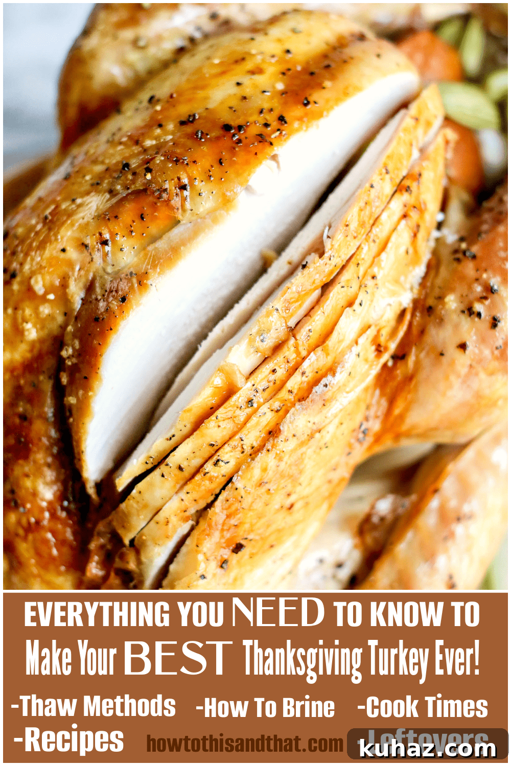 How to Roast a Whole Brined Turkey 3 whole turkey sliced through the breast meat.