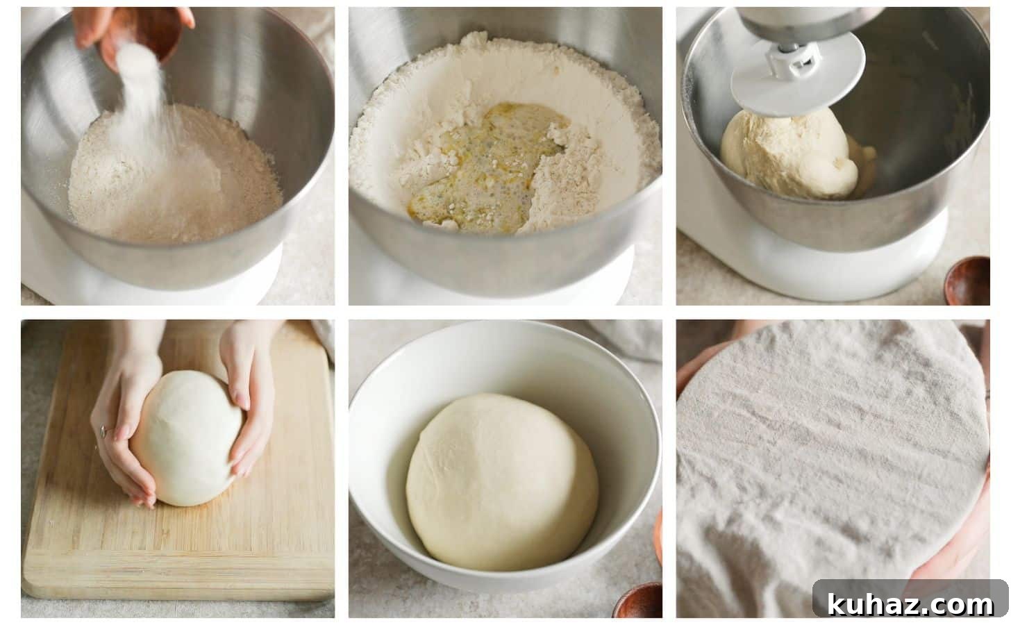 Sicilian-Style Pizza: High-Altitude Baking Tips 5 Six steps to making Sicilian pizza dough; mixing, kneading, and covering the dough for rising.