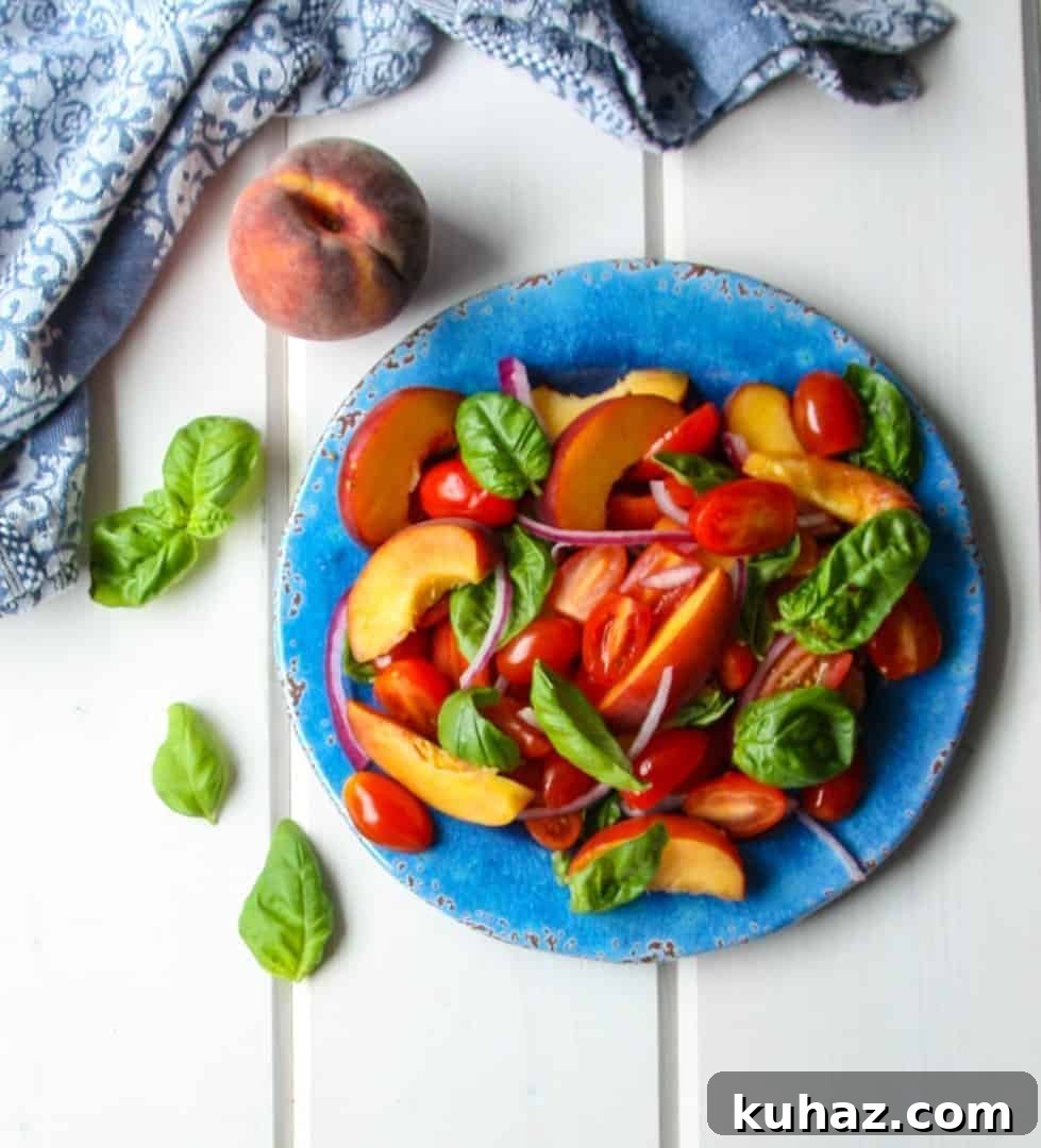 Summer Heirloom Tomato and Peach Salad with Basil Vinaigrette 2 Tomato Peach Salad with Basil